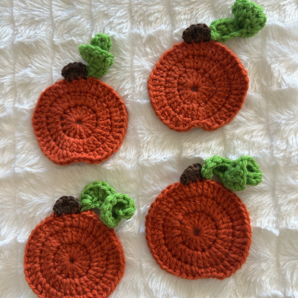 Handmade Crochet Orange Pumpkin Coasters (Set of 2)